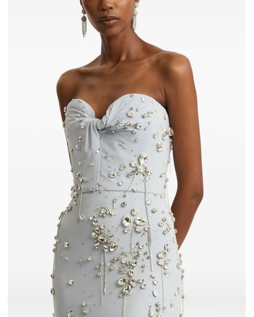 Oscar de la Renta White Crystal-Embellished Strapless Gown