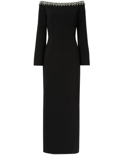 Jenny Packham Black Lima Crystal-Embellished Midi Dress
