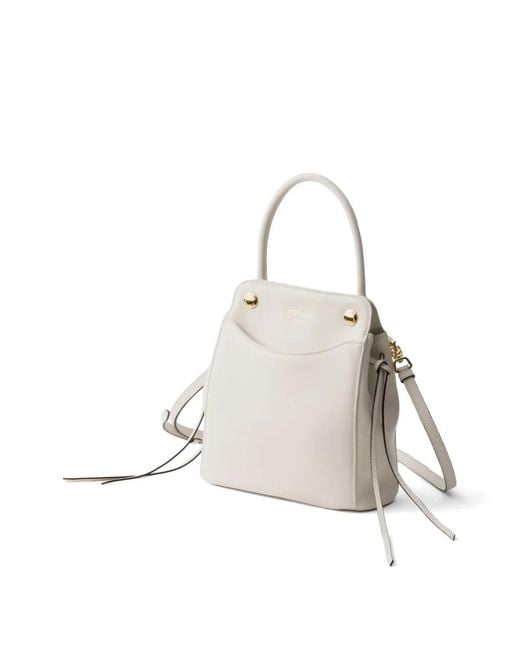 Prada White Carry Mini Leather Handbag