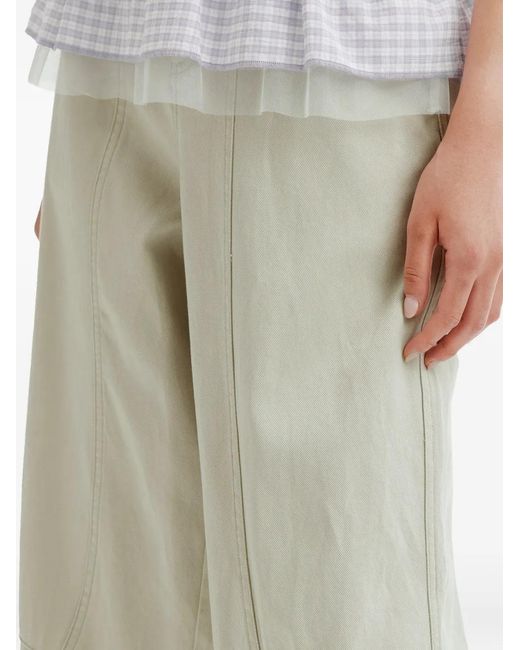 Mini Cream White Seam-Detail Wide-Leg Trousers