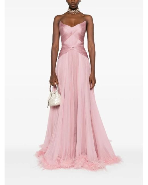 IRIS SERBAN Pink Mikael Feather-Trim Gown