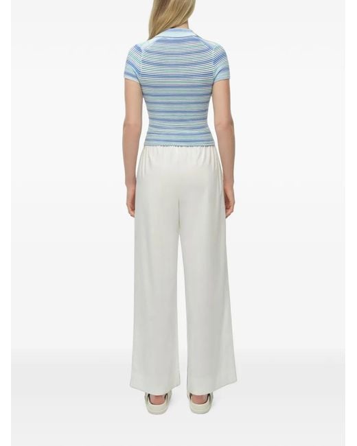 Jonathan Simkhai Blue Paxton Horizontal-Stripe Knit Polo Collar T-Shirt