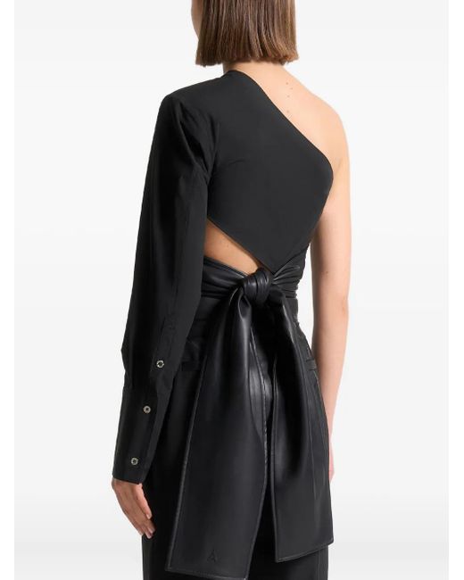 Manière De Voir Black Coralie One-Sleeve Leather Wrap Top