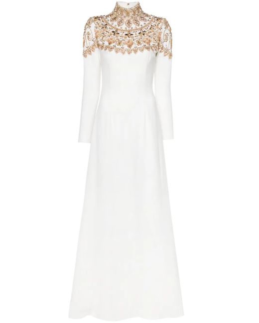 Dina Melwani ビジュートリム イブニングドレス White