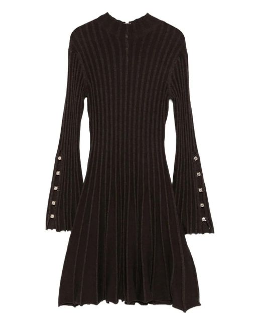 Maje Black Raffie Ribbed-Knit Bell-Sleeve Dress