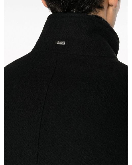 Herno Black Logo-plaque Faux-fur Lining Coat for men