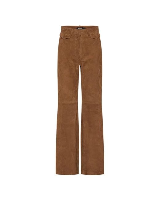 ROTATE BIRGER CHRISTENSEN Brown High-Waisted Suede Trousers