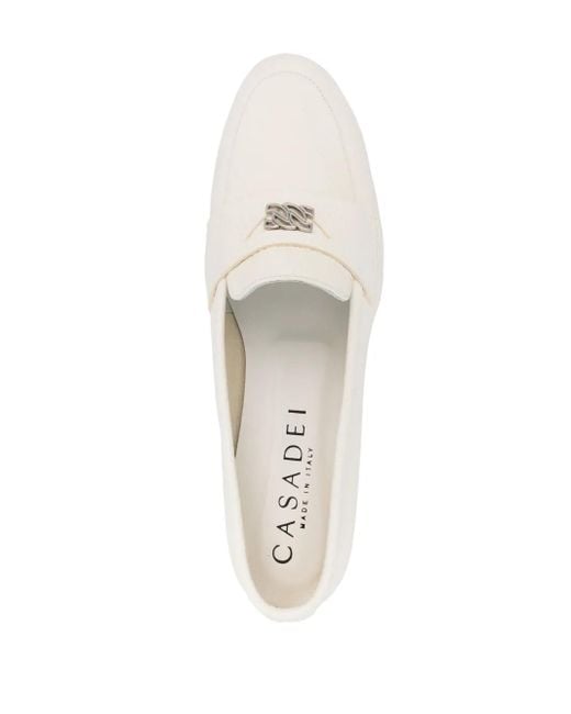 Casadei White Antilope Leather Loafers