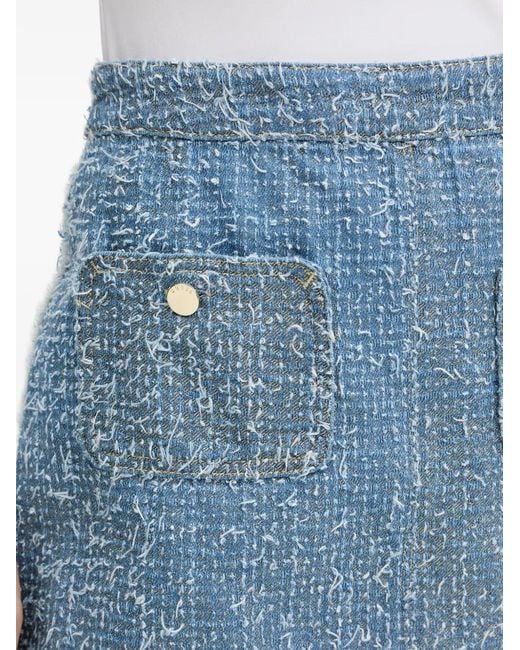 Guess Blue Frayed-Edge Tweed Mini Skirt