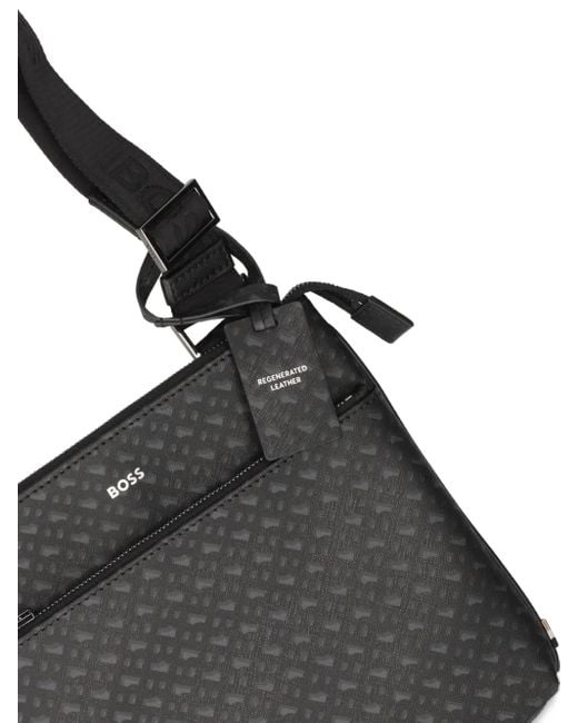 Borsa Messenger Con Monogramma di Boss in Black da Uomo