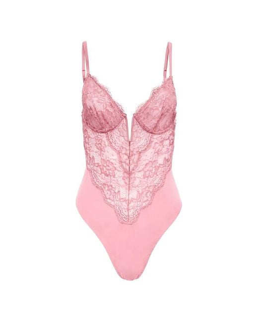 Fleur du Mal Pink Bianca Lace Bodysuit