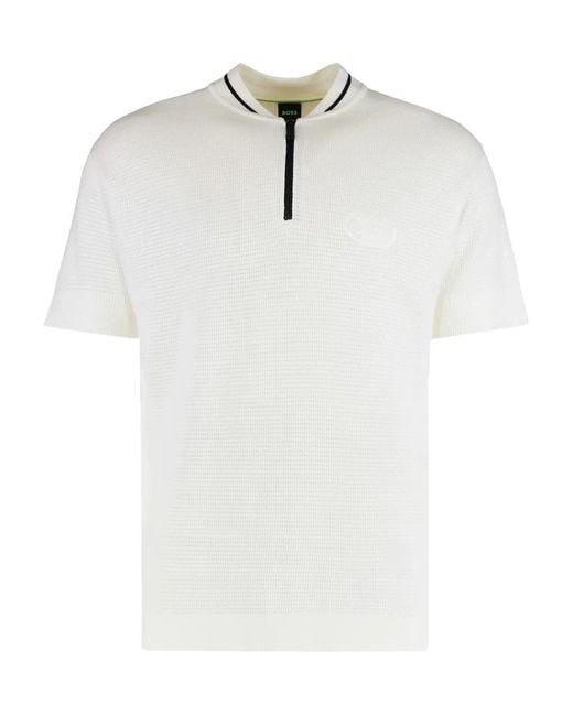 Boss White Zip-Fastening Polo Shirt for men