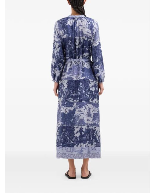 Pierre Louis Mascia Blue Aloe Toile-De-Jouy-Pattern Shirt Midi Dress