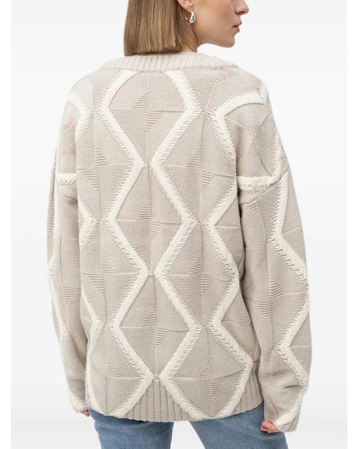 Boss White Patterned V-Neck Sweater