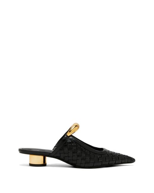 JW PEI Black Woven-Design Sculptural-Detail Mules