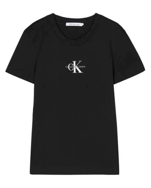 T-shirt à logo brodé Calvin Klein en coloris Black