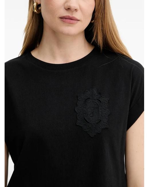 Twinset Black T-Shirt Orné De Dentelle À Manches Courtes