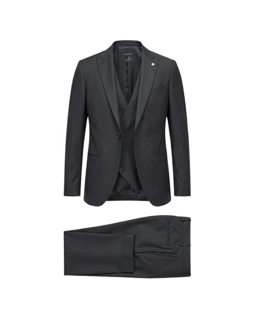 Luigi Bianchi Blue Peak-Lapels Three-Piece Suit for men