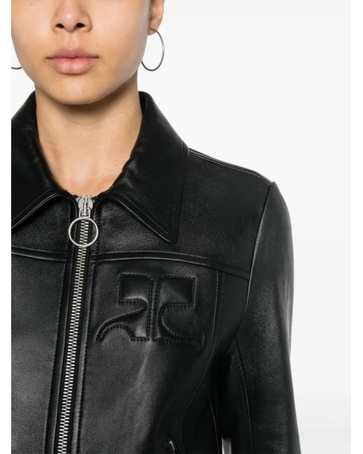 Courreges Black Iconic Zip-Up Leather Jacket
