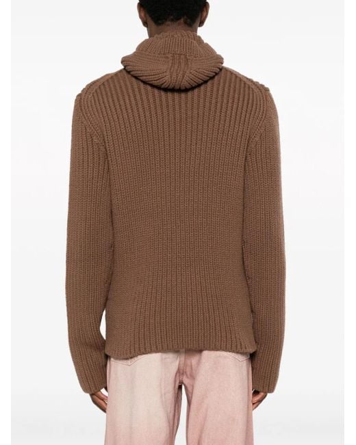 Lanvin Brown Ribbed-Knit Hooded Jumper for men
