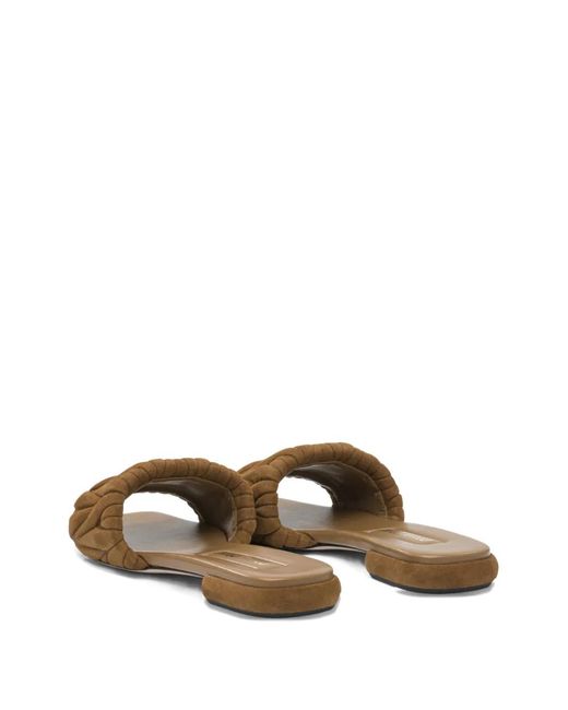 Miu Miu Brown Matelassé Suede Flat Sandals