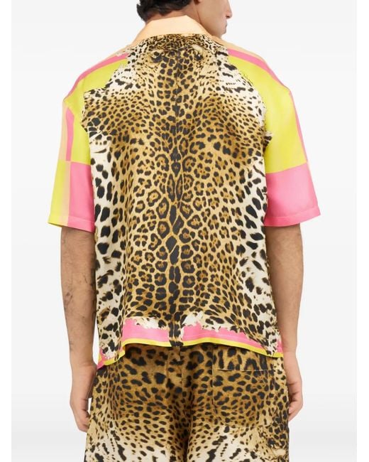 Roberto Cavalli Pink Chemise À Imprimé Léopard for men