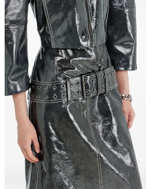 DIESEL Gray Belted Patent Leather Midi Skirt