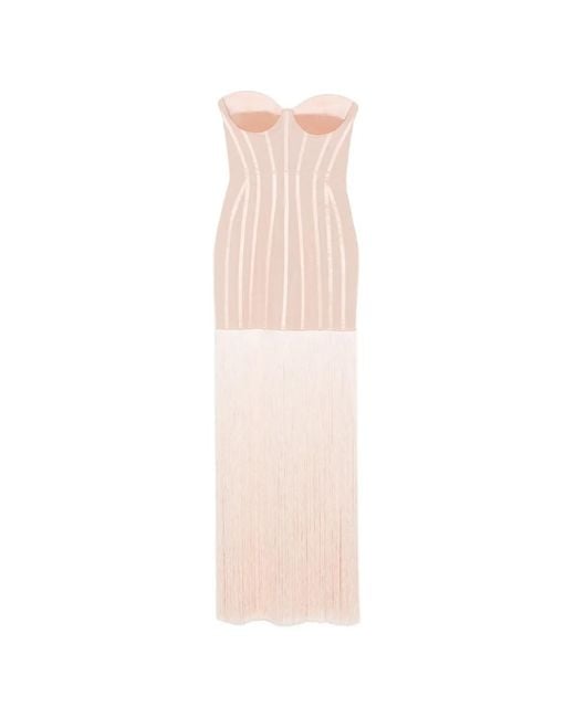 Elisabetta Franchi White Tulle Carpet Dress With Fringes