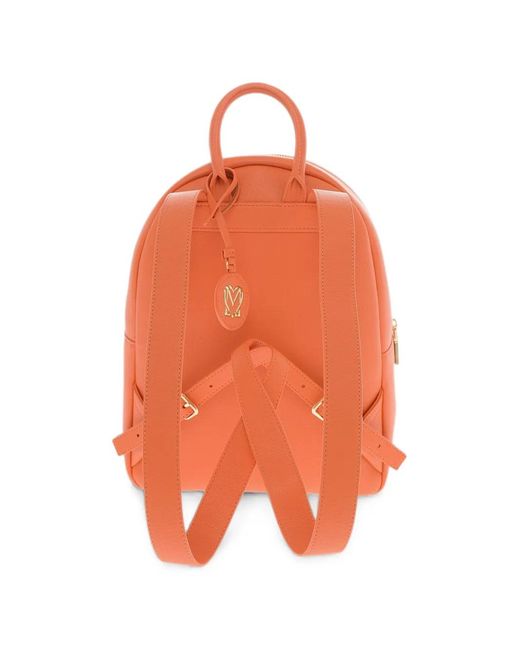 Moschino Orange Logo-Plaque Pebbled-Effect Backpack