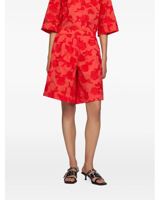 Ganni Red Short En Fil Coupé À Fleurs
