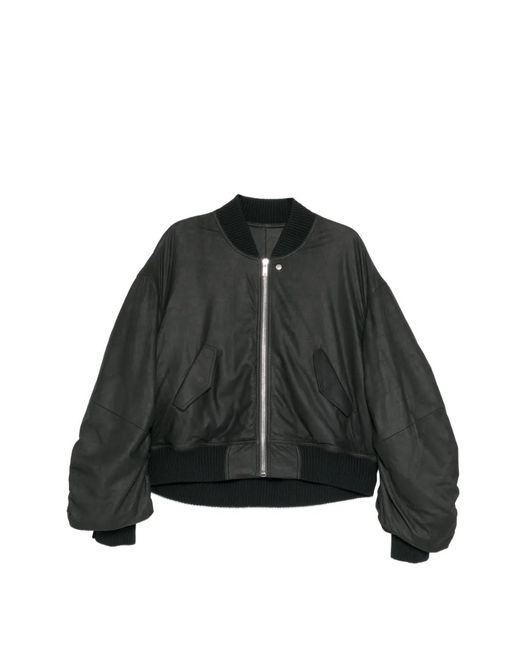 Rick Owens Black Ribbed Leather Jacket for men