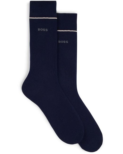 Boss Blue Intarsia-Knit Logo Socks for men