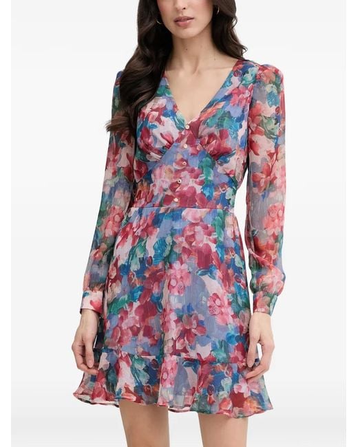 Morgan Red Floral-Print Ruffled Mini Dress
