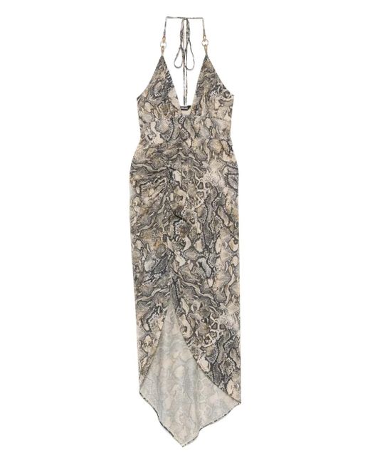 Just Cavalli White Pyton-Print Jersey Maxi Dress