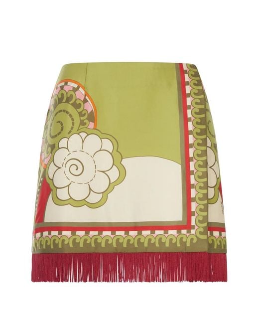 LaDoubleJ Green Fringed A-Line Mini Skirt