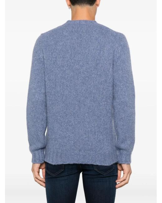 Fedeli Blue Ribbed Crew-Neck Sweater for men