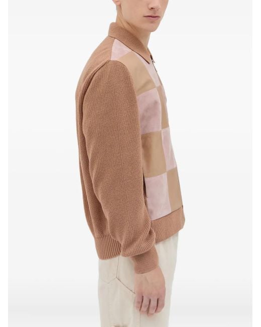 AWAKE NY Natural Knitted-Panel Suede Jacket for men