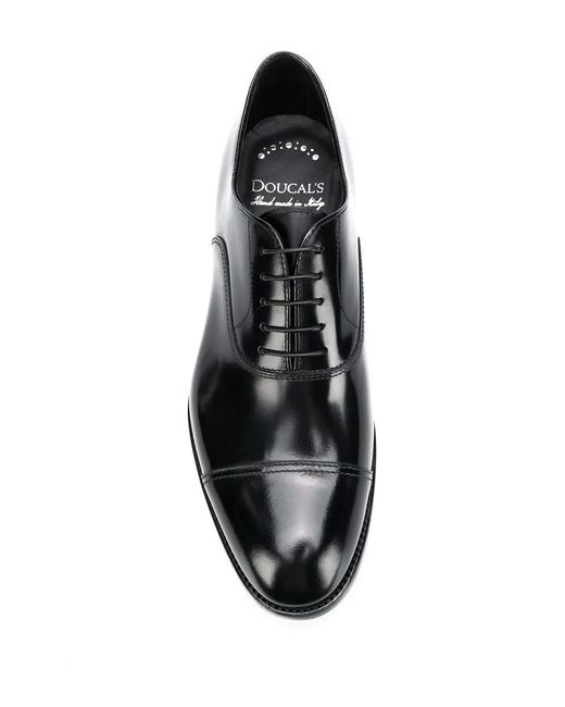 Doucal's Black Leather Oxford Shoes for men