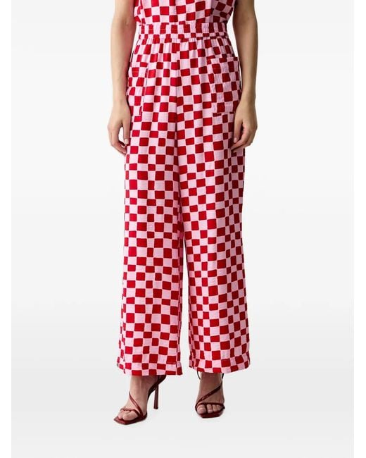 Benetton Red Checkerboard-Print Palazzo Pants