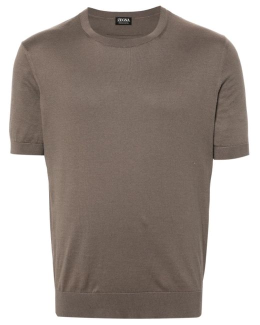 T-shirt en coton à bords nervurés Zegna pour homme en coloris Brown