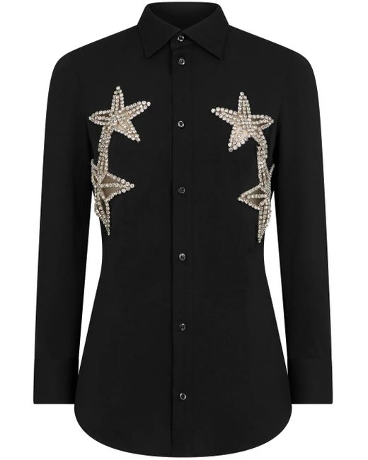DSquared² Black Star-Appliqué Crystal-Embellished Shirt