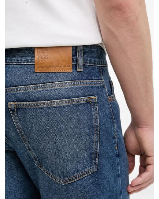 Benetton Blue Logo-Patch Straight-Leg Jeans for men