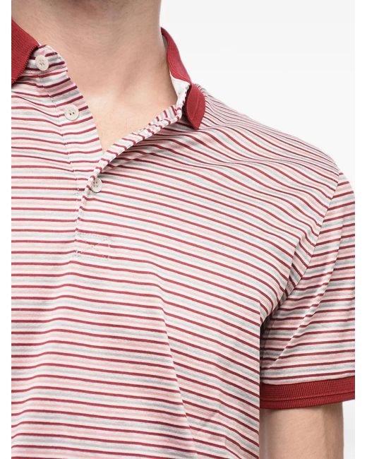 Corneliani Pink Striped Short-Sleeve Cotton Polo Shirt for men