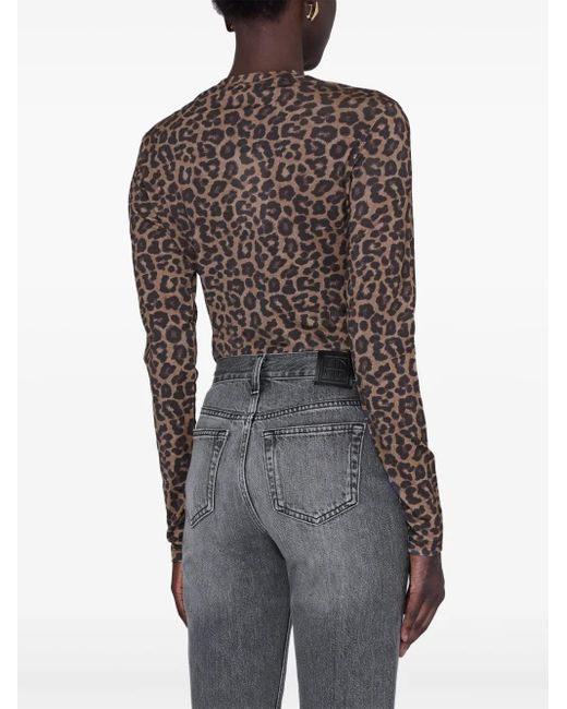 Anine Bing Gray Long-Sleeve Leopard-Print T-Shirt
