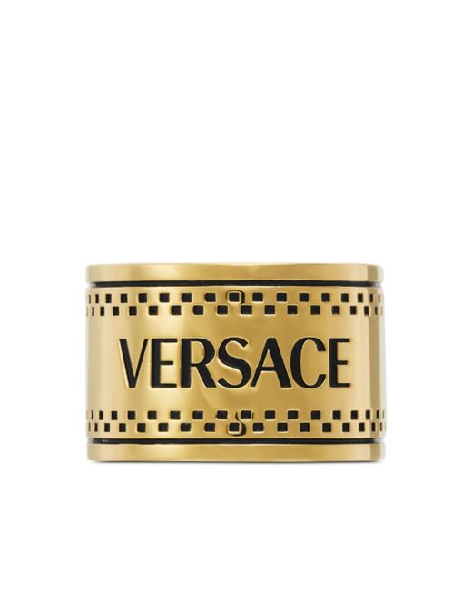 Versace Metallic Breiter Ring mit Logo-Gravur