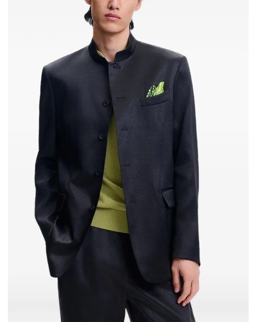 Shanghai Tang Green Geometric-Print Mulberry Silk Pocket Square for men