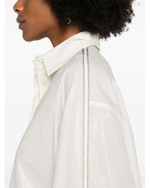 Peserico White Beaded Trim-Detail Taffeta Shirt