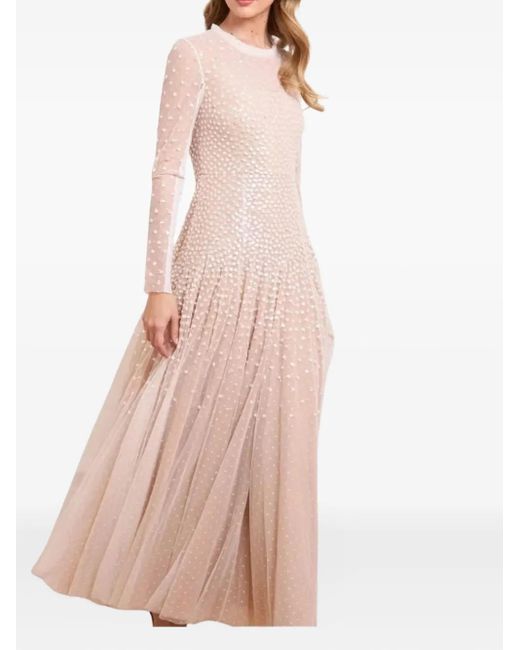 Needle & Thread White Sequin-Embellished Round-Neck Gown