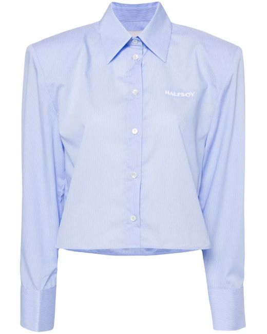 Halfboy Blue Logo-Embroidered Cotton Shirt
