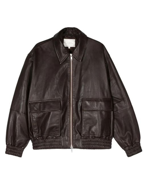メンズ Studio Nicholson Piston ジップアップ レザージャケット Black